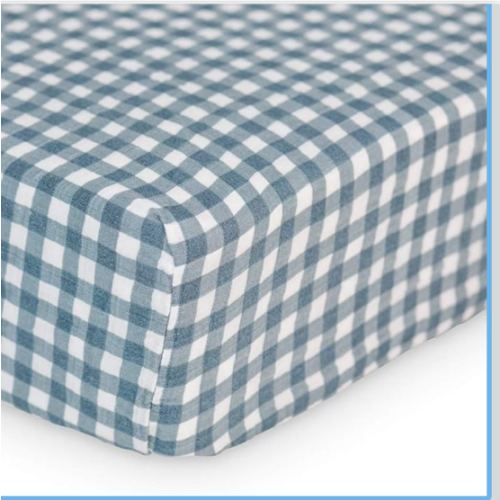 Lulujo Muslin Crib Sheets - Fitted Crib Mattress Sheets for Boys and Girls - 28"x 52", 1 Pack (Navy Gingham)