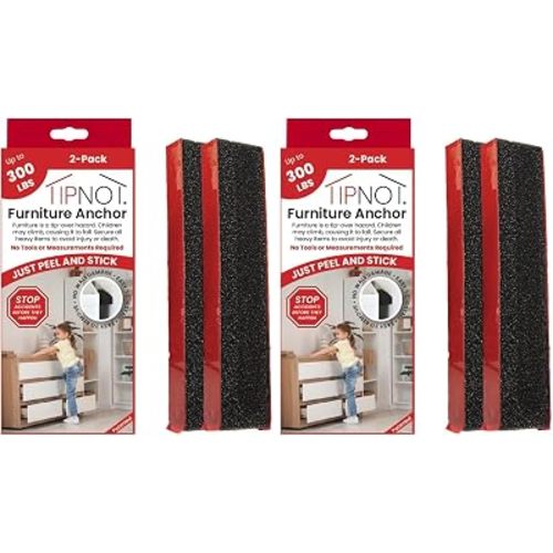 Adhesive Furniture Anchor, No-Drill, Aesthetic & Invisible Once Installed, Anti-Tip Furniture Safety Anchor to Childproof and Babyproof Your Home, Holds Up to 300 Pounds, 4-Pack