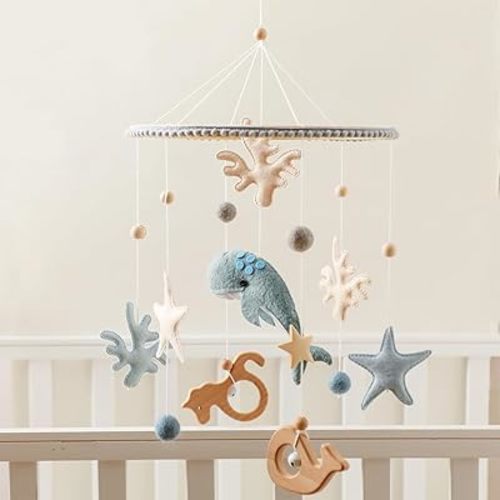 IEATFO Baby Mobile for Crib丨Baby Nursery Mobiles丨Handmade Felt Ocean Animal Mobile for Crib Baby Boys and Girls丨Woodland Nursery Decor for Infant Bedroom Hanging丨 Gender Neutral Baby Stuff(Ocean)