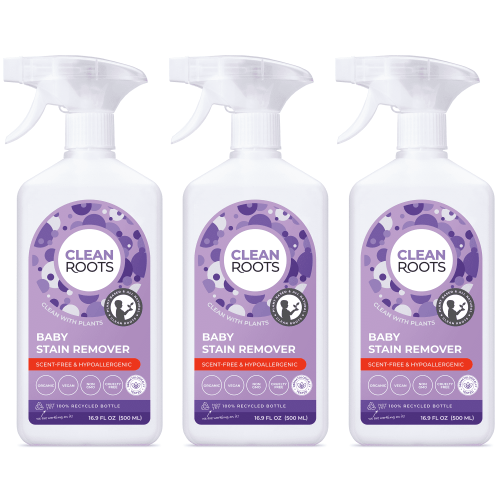 Clean Roots Baby Stain Remover, EcoGarantie Certified 100% Organic & Natural, Scent-Free & Hypoallergenic, Dermatologically Tested & Approved - Pack of Three 16.9 fl. oz (500 mL) Bottles.