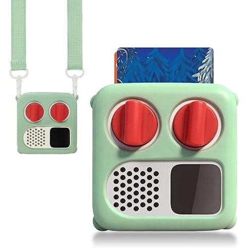 T Tersely Silicone Cover for Yoto Mini Player (2024), Protective Sleeve Case Compatible with Audio Music Player, with Shoulder Strap (Green)