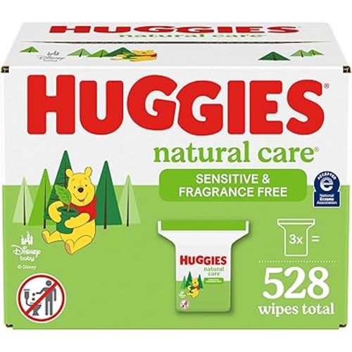 Huggies Natural Care Sensitive Baby Wipes, Unscented, Hypoallergenic, 99% Purified Water, 3 Refill Packs (528 Wipes Total)