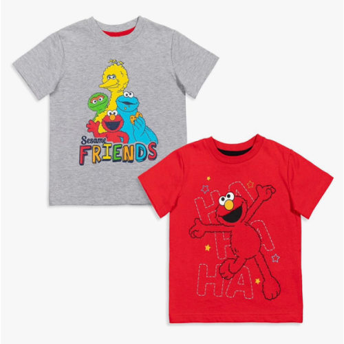 Sesame Street Elmo's Book of Friends 2 Pack T-Shirts and Board Book Set Infant to Little Kid Sizes (12 Months - 7-8)
