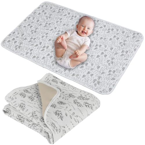 Baby Diaper Changing Pad,Large Waterproof Portable Changing Mat,19.7"x25.6" | 100% Muslin Cotton and Wipeable PU Leather, Reversible 2-in-1, Foldable Changing Pad Linner for Travel