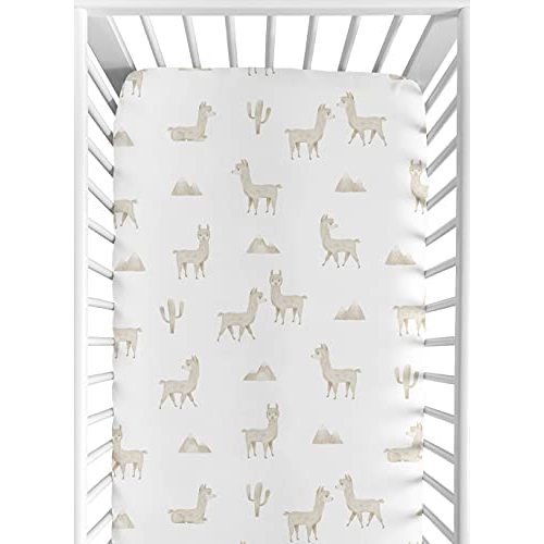 Sweet Jojo Designs Boho Llama Boy Girl Fitted Crib Sheet Baby or Toddler Bed Nursery - Gender Neutral Beige Taupe Tan White Bohemian Southwest Aztec Watercolor Mountain Cactus Alpaca Farmhouse Animal