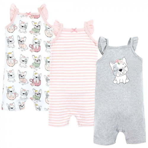 Hudson Baby Infant Girl Cotton Rompers, Girl Whimsical Dog, 0-3 Months