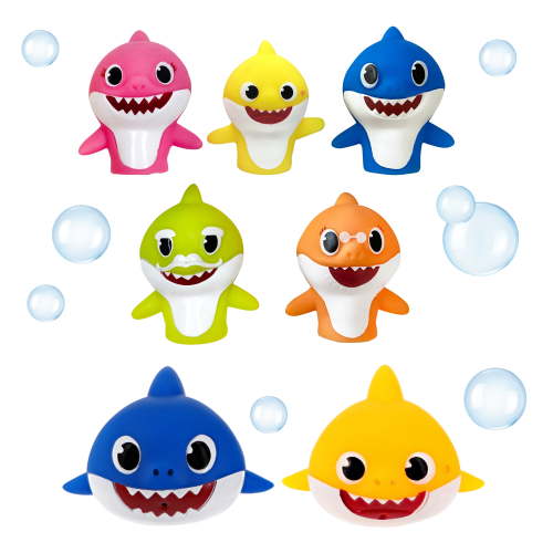 Pinkfong Baby Shark 7 Piece Finger Puppet and Bath Squirter Set, Toddler Bath Toys, Unisex