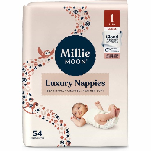 Millie Moon Newborn Nappies Boys & Girls Up To 5kg Size 1 54 Pack