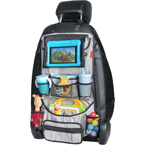 Lusso Gear Heavy Duty Back Seat Car Organizer Extra Large for Protection, Sag Proof & Reinforced Corners, Protects iPad & Backseat, 12 Versatile Car Seat Organizer Storage Compartments (Gray)