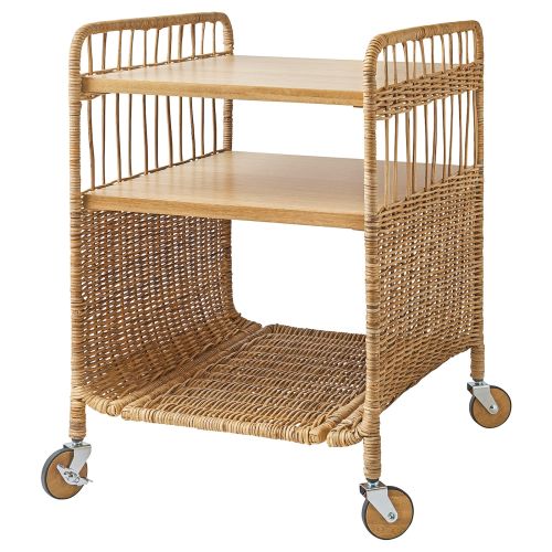 FRYKSÅS Storage unit on casters - rattan 14 5/8x20 7/8 "