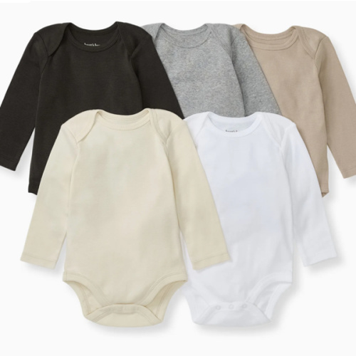 Solid Organic Cotton Long Sleeve Baby Bodysuits 5 Pack - Ash