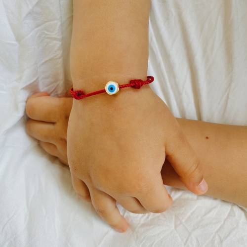 Baby or Child Silver or Gold Evil Eye Red String Adjustable Bracelet / Good Luck Child Protection Bracelet / Infant Protection Bracelet