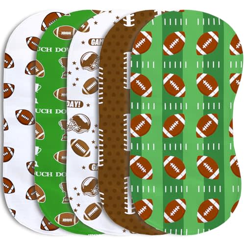 5 Pack Football Sport Burp Cloths Baby Boys Girls with Football Pattern, Large Cotton Burp Rags for Newborns Gifts Nursery Decor Extra Soft and Absorbent 9.8X19.6inches