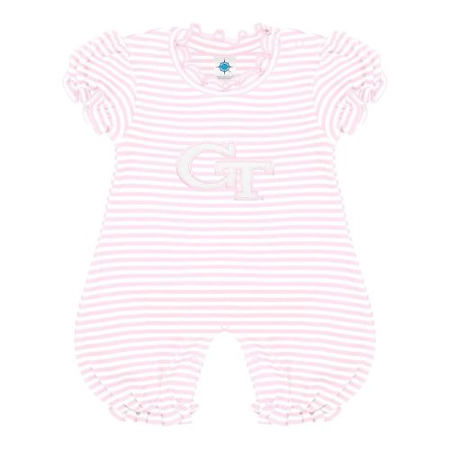 Creative Knitwear College Baby Striped Puff Sleeve Romper - Team Logo, Many Colors, for Girls (Newborn-12 Months)