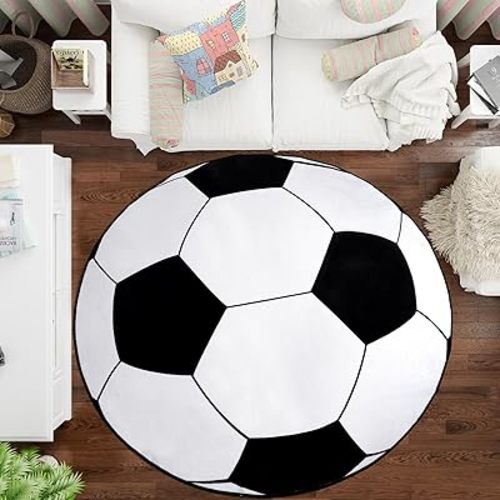 Soft Round Rugs for Bedroom, Soccer Rug for Boys Girls, Bedside Area Carpet for Kids, Soccers Lovers Home Decor Indoor Circle Carpets for Living Room, Nursery, Dorms Machine Washable,40 Inch