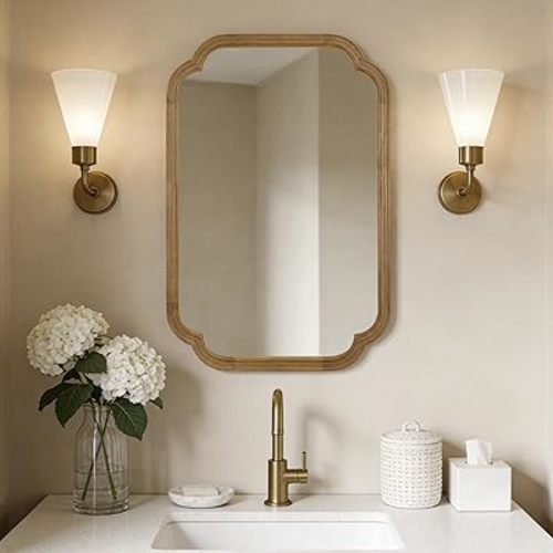 20" x 30" Wood Mirror Rounded Corner Arch Wall Mirror with Wood Frame for Entryway, Living Room or Bedroom Home Decor [20" x 30" Natural Color]