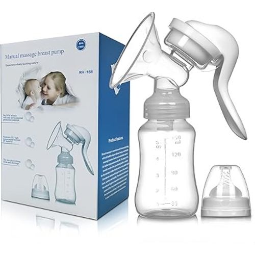 Manual Breast Pump with Non-Slip Design, Microwave Safe Milk Collection Bottle, Heat Resistant