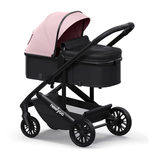 newyoo Nestro 516M 2-in-1 Convertible Infant Stroller, Pramette Mode, Pink | Newborn ready, reversible, 3 position recline, 180 degree lie flat, breathable mesh, UPF 50 canopy, large basket