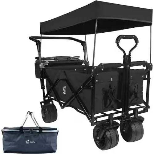 Tileon Collapsible Wagon 140 L Wagons Carts Foldable with Removable Canopy, Folding Wagon Cart with Wheels, Serving Cart HW-WYHDRA030