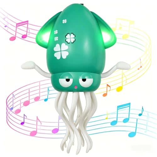 Dancing Octopus Baby Toy - Electric Crawling Octopus Tummy Time Toy - USB Rechargeable Dancing Musical Squid Toys with Lights, Birthday Gifts for 3 4 5 6 Year Old Boys Girls, Funny Desk Decor (Green)