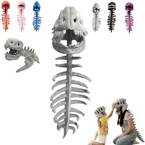 Wearable Dinosaur Skeleton Plush Costume for Kids or Adult, 3d Dinosaur Skeleton Costume Skull Mask & Plush Spine
