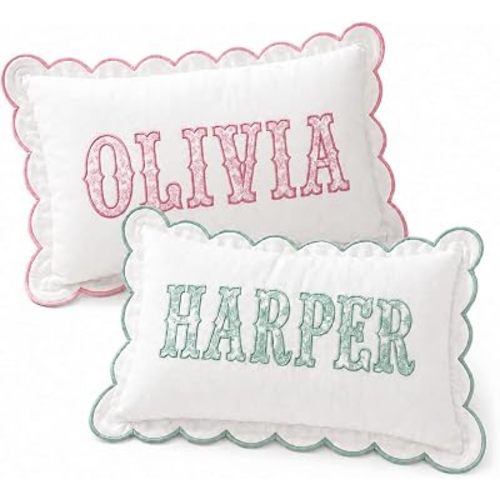 MDPrints Global Personalized Monogram Pillow Cover, Embroidered Initial Pillow with Scalloped Edge, Custom Name Pillow for Nursery Decor, Baby Gift (Pillow 11)