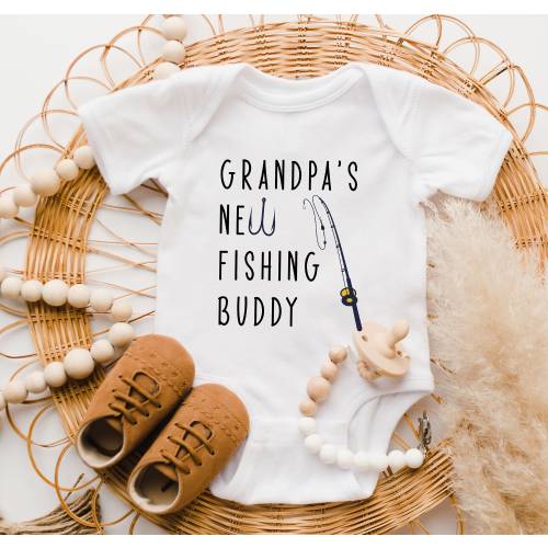 Grandpa's New Fishing Buddy Onesie®, Baby Announcement Onesie®, Girl, Boy, Baby Shower Gift, Grandchild Reveal Onesie®, Father's Day Gift