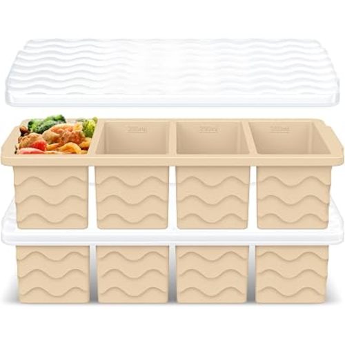 Doasuwish Silicone Freezer Tray for Soup with Lid – 1-Cup Soup Container Cube Style Ice Cube Trays for Freezer, Meal Prep & Food Storage, Freeze 250mL/125mL Portions – 2 Pack