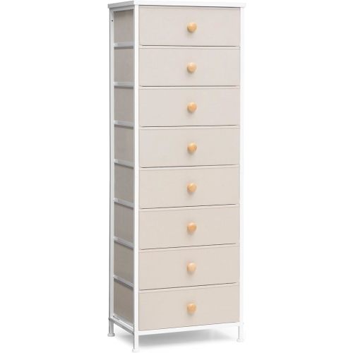 Crestlive Products Tall Dresser, 8-Drawer Fabirc Storage Tower, Chests of Drawers - Vertical Organizer Unit for Bedroom, Hallway, Entryway, Nursery, Closets - Steel Frame, Wood Top & Handles (Beige)