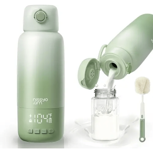 NISSYO.AM Portable Bottle Warmer, 17oz Fast Heating Baby Bottle Warmer for Breast Milk, Formula & Water, Long-Lasting Heat Retention Travel Milk Warmer for Car and On-The-Go, Green
