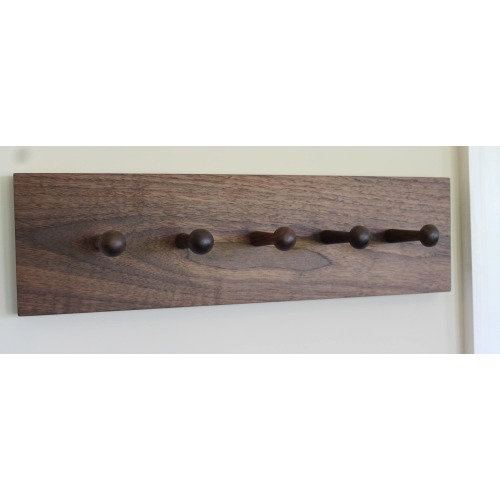Handcrafted Hardwood Peg Rack: Shaker Style Coat Hooks, Walnut, Maple, Cherry. USA Made