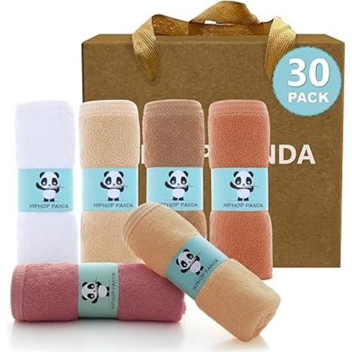HIPHOP PANDA Baby Washcloths, Rayon Made from Bamboo - 2 Layer Ultra Soft Absorbent Newborn Bath Face Towel - Reusable Baby Wipes for Delicate Skin - Blush and Mocha, 30 Pack