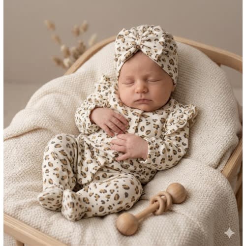 Leopard Print Baby Romper Hat Set, Newborn Girl Outfit, Animal Baby Shower Gift