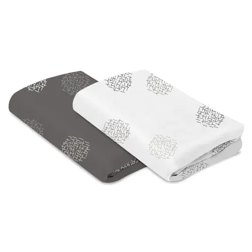 4moms Breeze Playard Sheets, for Baby Bassinets and Furniture, Machine Washable and 100% Cotton, White & Grey, 2 Pack