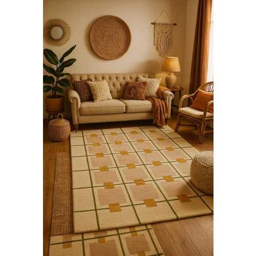 Geometric Grid Tufted Wool Rug, Anthropologie Rugs, Abstract Wool Rug, Stripe Rug for Bedroom 9x12 Modern Rugs for Living Room, Custom Rug