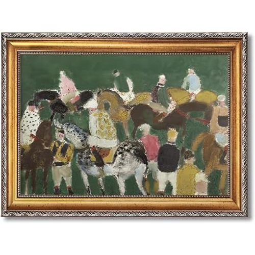 Vintage Horse Canvas Print Abstract Equestrian Landscape Wall Art Cottagecore Farm Animal Poster Painting Rustic Farmhouse Picture Wall Decor for Living Room Bedroom Office 12x16inch Gold Framed