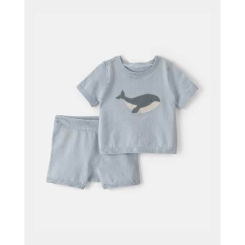 Baby 2-Piece Whale Short-Sleeve Sweater Top & Short Set - Blue