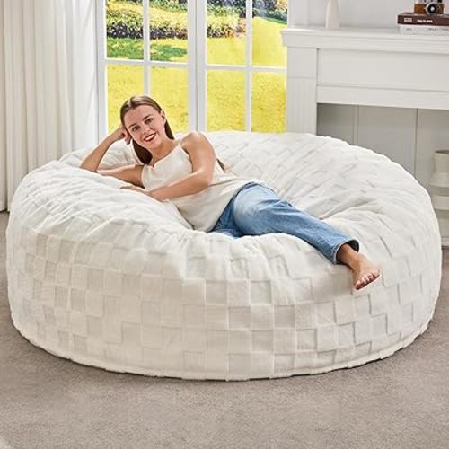 Hobestluk Sillas Puf Sillas Puf con Relleno Puf para Adultos con Funda Esponjosa, Sillas Puf Gigantes para Adultos para Sala de Estar, Dormitorio (Blanco, 5FT - 50" x 50" x 24")