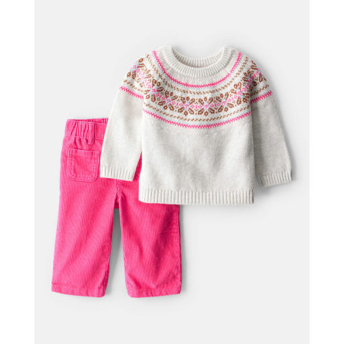 Baby Girl 2-Piece Fair Isle Sweater & Pant Set - Pink - Carter's | Carter's