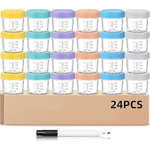 24 Pack Glass Baby Food Storage Containers, 4oz Baby Food Jars with Airtight Lids, Small Containers Freezer Storage with Airtight Lids Leak Proof for Baby Food
