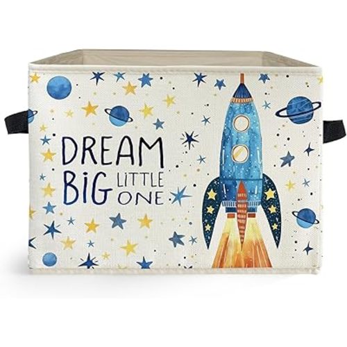 Space Nursery Storage Box Bins, Fantasy Spaceman Rocket Starry Planet Cosmic Collapsible Storage Basket Organizer for Boys Kids Room Laundry Room Clothes Books, Decor for Room