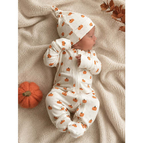 Pumpkin | Organic Cotton Pointelle Baby Clothes Zipper Footie – SpearmintLOVE