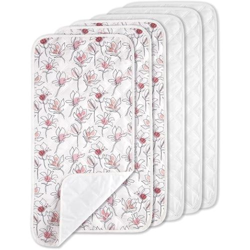 TILLYOU Waterproof Changing Pad Liners Washable 6 Pack, Reusable Cloth Diaper Liners, 13"x 27", Crabapple Whisper