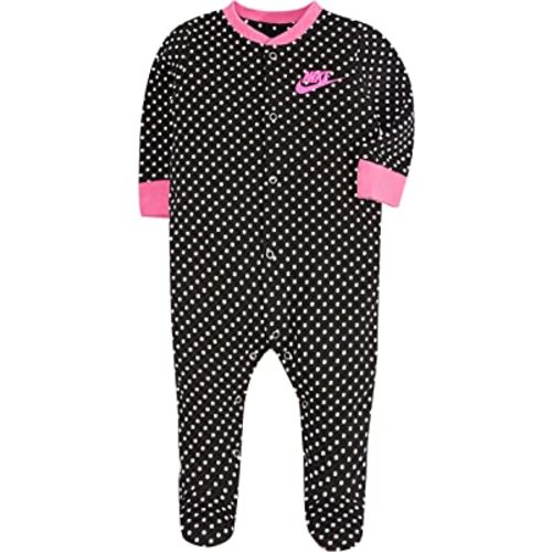 NIKE Children's Apparel Baby Graphic Footed Coverall, Black/Pink Dot, 9M