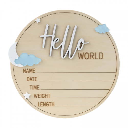 LAMIRO Baby Announcement Sign,5.9" Wooden Hello World Newborn Signs,Birth Announcement Sign,baby name sign,Baby Shower Hospital Nursery for Newborn Boys and Girls