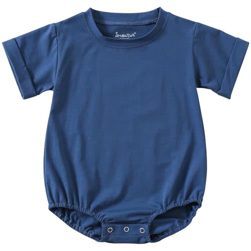 Jimonda Baby Bubble Romper Short Sleeve Bodysuit T-Shirt | 100% Cotton,Solid Color,Baby Summer Clothes,Button T-Shirt Outfits,Funny,Sliky Soft,Ultra Breathable, Gentle on skin,0-24 M