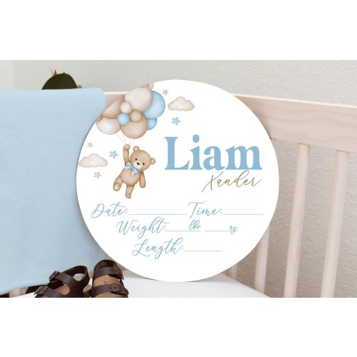 Balloon Bear Baby Birth Stat Sign, Bear Baby Name Sign, Baby Boy Announcement, Newborn Hospital Birth Stat Sign, Bear Baby Shower Gift