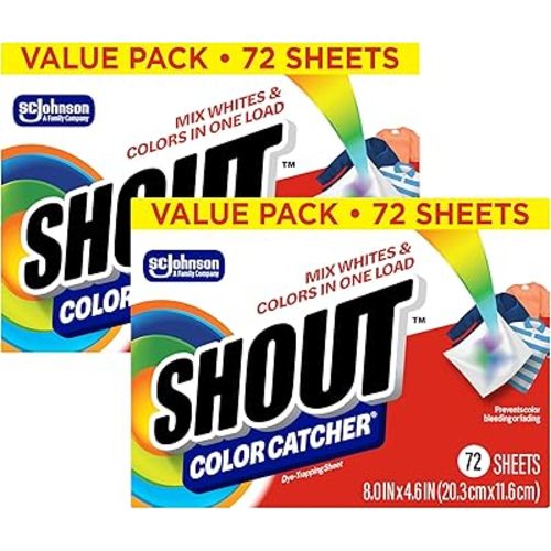 Shout Color Catchers for Laundry, Allow Mixed Washes, Prevents Color Runs and Maintains Original Clothing, 72 Count - Pack of 2 (144 Total Sheets)