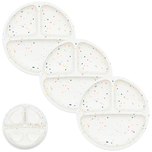 WeeSprout Suction Plates for Babies & Toddlers - 100% Silicone, Dinnerware Stays Put, Divided Design for Picky Eaters, Microwave & Dishwasher Friendly, 3 Pack
