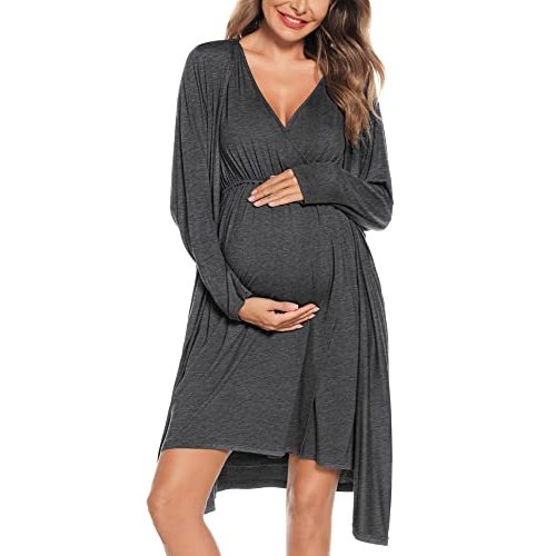 SWOMOG Women Maternity Nursing Gown and Robe Set 3 in 1 Labor Delivery Nursing Nightgown for Breastfeeding Hospital Bathrobe